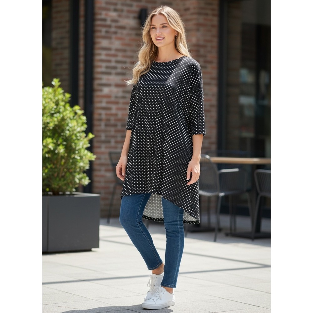 LuLaRoe Perfect T Black White Polka Dot High Low Tunic Top 3/4 Sleeve XXS Retro